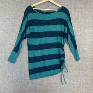 Express Shirt Womens Medium Y2K Ruched Striped Green Blue Burnout *
